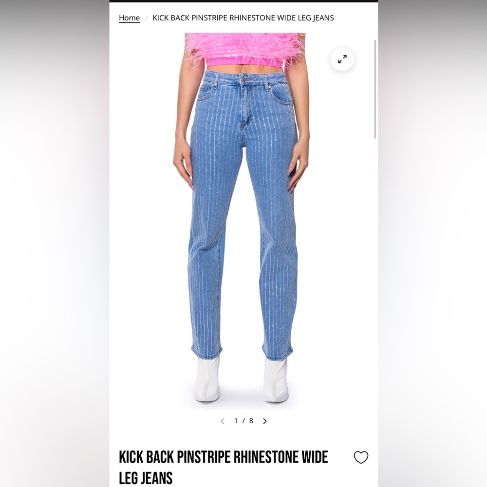 AKIRA -  KICK BACK PINSTRIPE RHINESTONE WIDE LEG JEANS | Size: 11